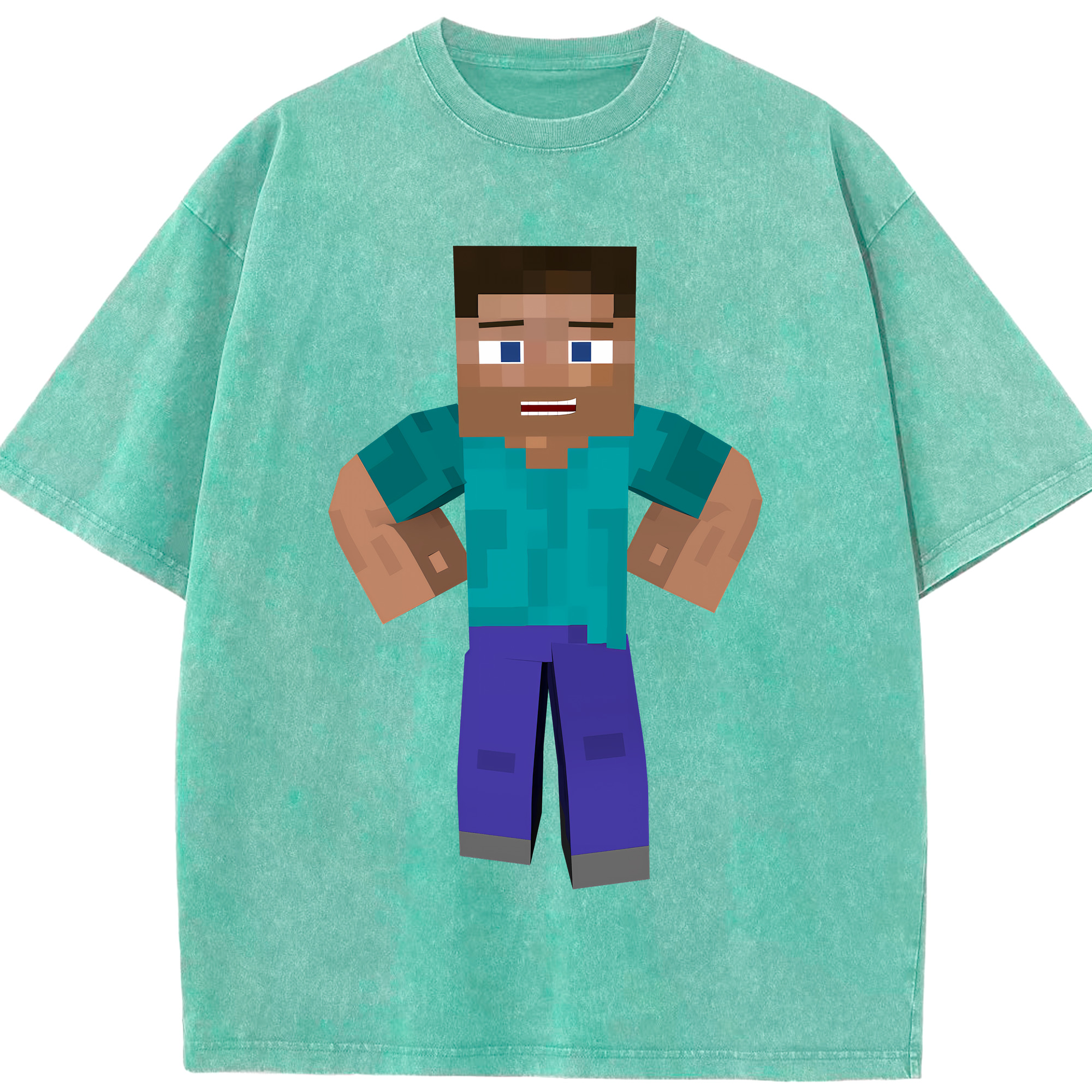 （画像用） マインクラフト ブロックの世界 Minecraft MC Block world 綿100% ヴィンテージ風 半袖Tシャツ（フロントプリント）
